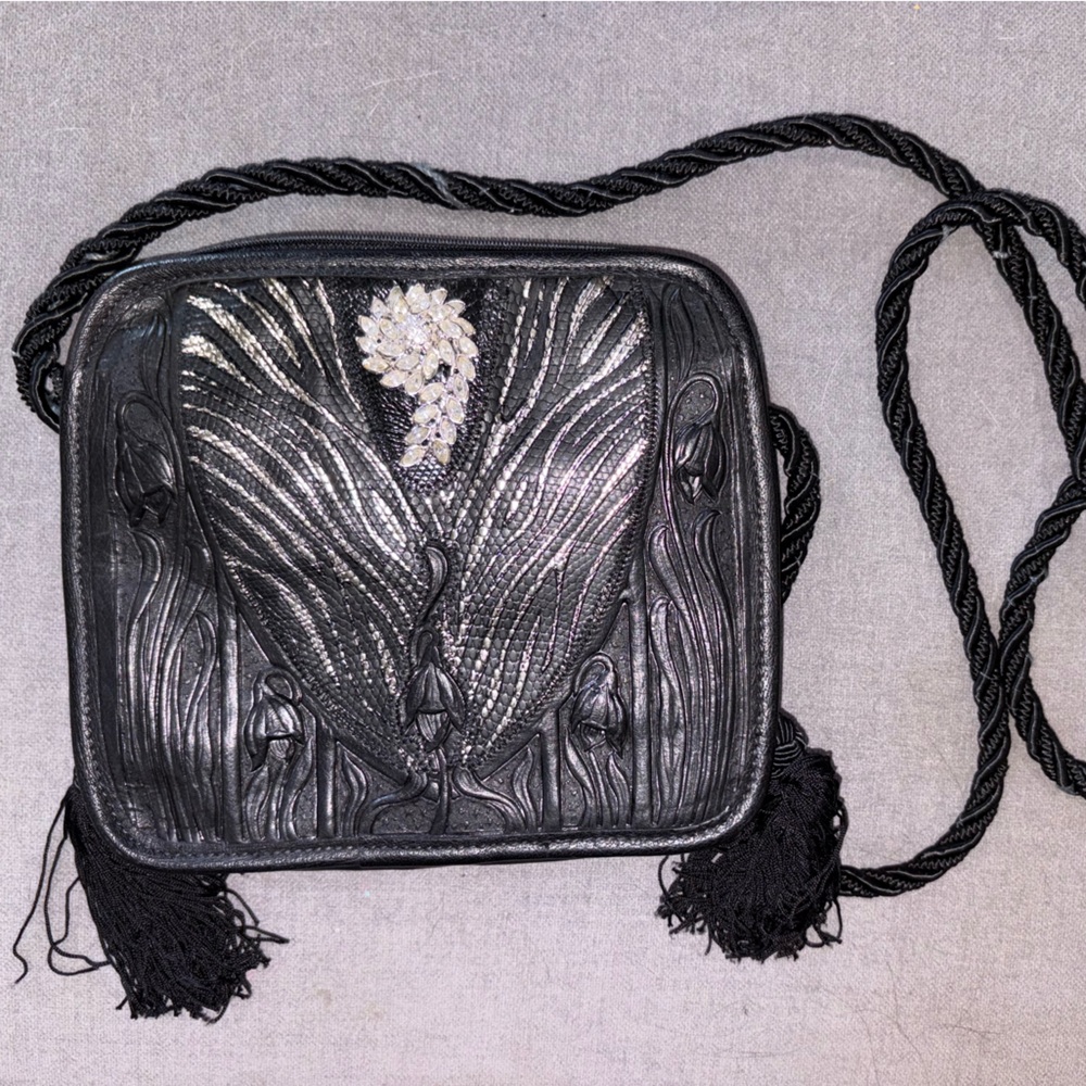 Carlos Falchi Black Leather Crossbody Purse